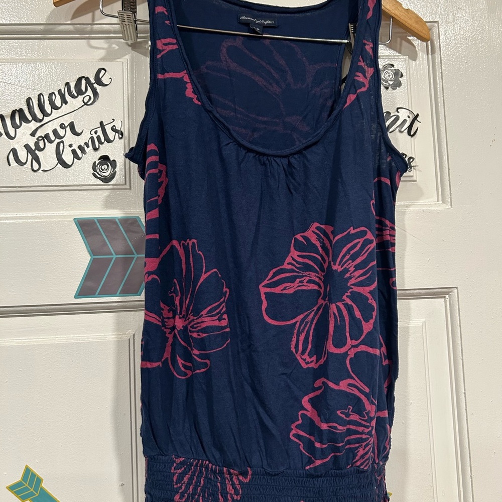 American Eagle Outfitters Dark Blue and Pink Floral Tank Top